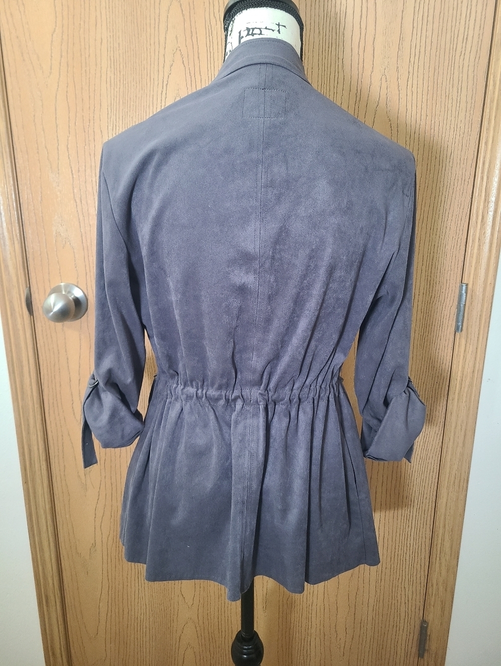 Kut From The Kloth Faux Suede Roll Sleeve Drawstring Open Front Jacket Cardigan - Picture 2 of 5